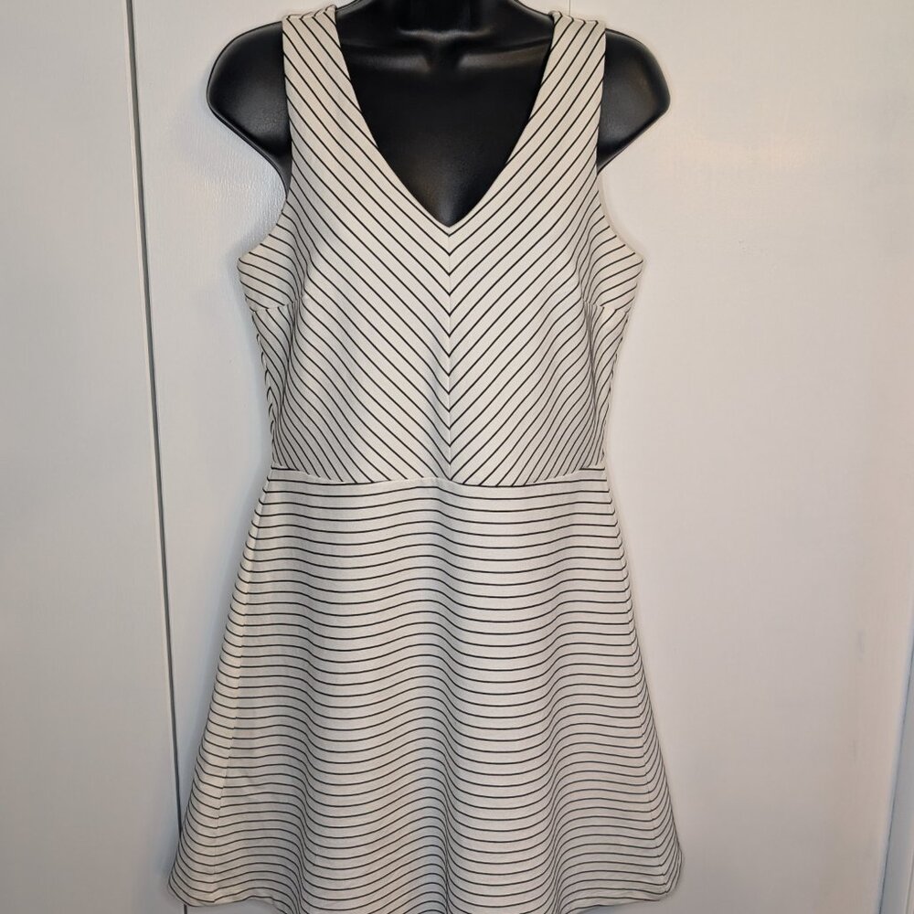 NWOT White with black stripes fit and flare Loft dress SZ 8P